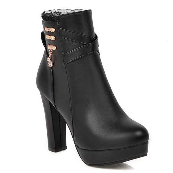 ankle boots with pink thick heels, metal decoration super pearl high heels autumn high-fall feminine cross-belts shoes bvie, Black
ankle boots with pink thick heels, metal decoration super pearl high heels autumn high-fall feminine cross-belts shoes bvie, Black