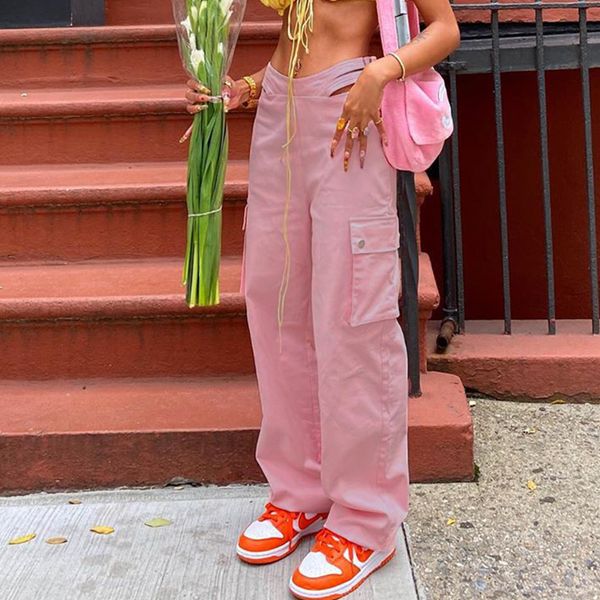 women pink cargo pants 2021 hollow out high waist straight trousers streetwear fashion korean style 90s casual outfits, Black;white
women pink cargo pants 2021 hollow out high waist straight trousers streetwear fashion korean style 90s casual outfits, Black;white