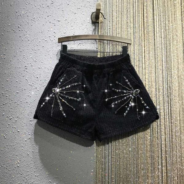 women's shorts autumn winter sequins beaded corduroy ladies fashion casual women embroidery drilling elastic waist short pants, White;black
women's shorts autumn winter sequins beaded corduroy ladies fashion casual women embroidery drilling elastic waist short pants, White;black