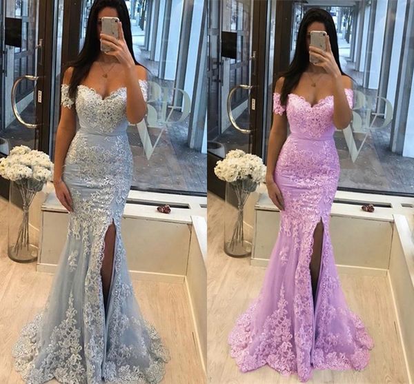 2022 fashion light blue lilac prom dresses mermaid style off the shoulder short sleeves side split lace evening dress formal women elegant, Black;red
2022 fashion light blue lilac prom dresses mermaid style off the shoulder short sleeves side split lace evening dress formal women elegant, Black;red