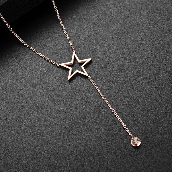 

Pendant Necklaces 316L Stainless Steel Fashion Fine Jewelry Star Charms Chain Tassel Drape Zircon Choker Collier & Pendants For Women, Silver