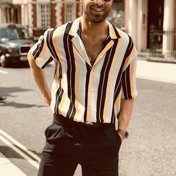 men's casual shirts 2021 summer men hawaiian button wild printed short-sleeve blouses striped short sleeve shirt, White;black
men's casual shirts 2021 summer men hawaiian button wild printed short-sleeve blouses striped short sleeve shirt, White;black