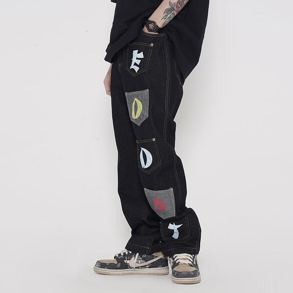 new retro streetwear letter pocket stitching jeans men and women straight oversize ripped denim trousers hip pant w5ul, Blue
new retro streetwear letter pocket stitching jeans men and women straight oversize ripped denim trousers hip pant w5ul, Blue