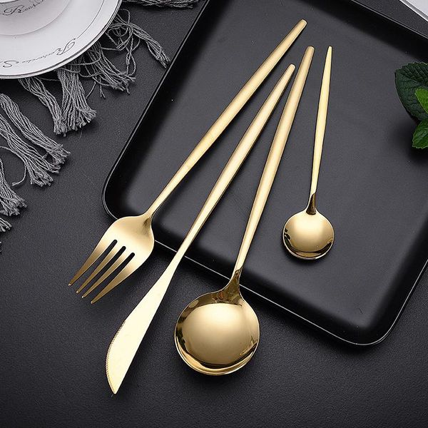 spoons 4pcs gold cutlery set stainless steel knife fork spoon western long handle dinnerware tableware kitchen black gift box
spoons 4pcs gold cutlery set stainless steel knife fork spoon western long handle dinnerware tableware kitchen black gift box