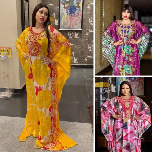 ethnic clothing african dashiki women loose maxi dress diamonds beads abaya dubai kaftan moroccan gown muslim islamic nigeria size, Red