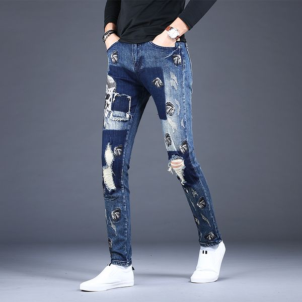 patch men blue ripped jeans 2021 fashion korean style embroidery distressed slim fit pencil pants streetwear denim tro t31w
patch men blue ripped jeans 2021 fashion korean style embroidery distressed slim fit pencil pants streetwear denim tro t31w