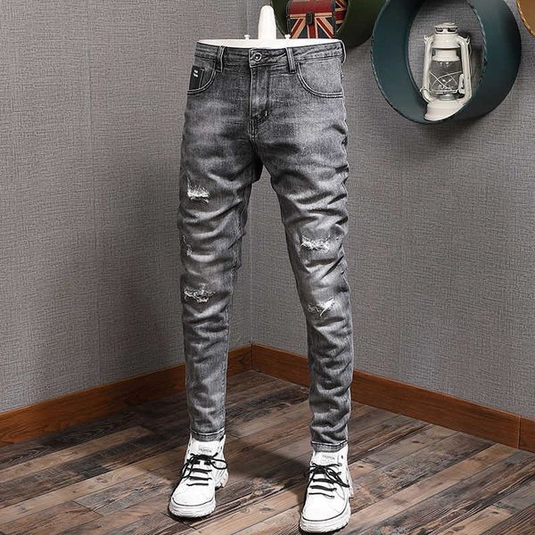men's jeans korean style fashion men retro gray elastic cotton slim fit ripped streetwear vintage designer denim pencil pants zb8w, Blue
men's jeans korean style fashion men retro gray elastic cotton slim fit ripped streetwear vintage designer denim pencil pants zb8w, Blue