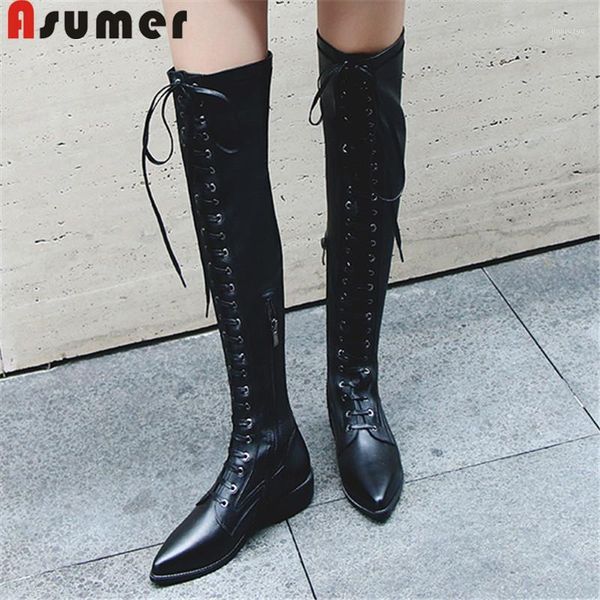 boots asumer 2021 women shoes 34-42 genuine leather lace up zipper over high knee round toe autumn1, Black
boots asumer 2021 women shoes 34-42 genuine leather lace up zipper over high knee round toe autumn1, Black
