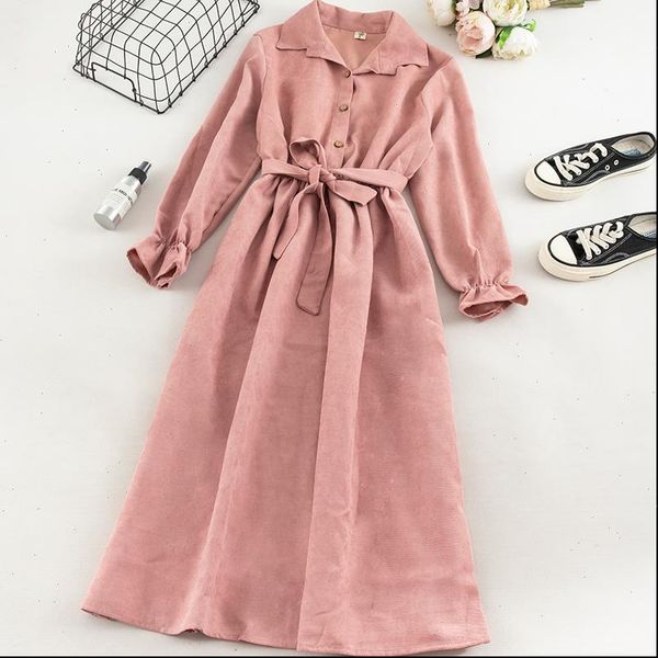 women long corduroy dress autumn flare sleeves turn down collar solid vintage korean dress winter romantic shirt dress, Black;gray
women long corduroy dress autumn flare sleeves turn down collar solid vintage korean dress winter romantic shirt dress, Black;gray