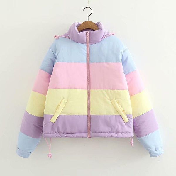 women's down & parkas 2021 women winter coat oversize short casual warm jacket striped clothing rainbow stripe splicing fluffy parka, Black
women's down & parkas 2021 women winter coat oversize short casual warm jacket striped clothing rainbow stripe splicing fluffy parka, Black