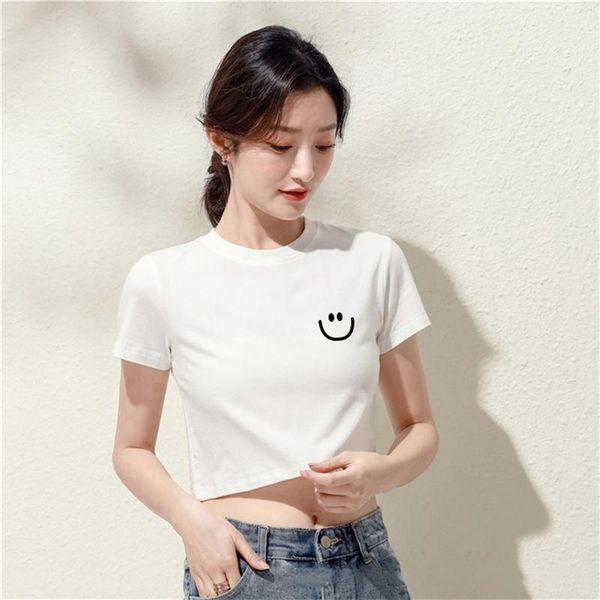 women's t-shirt summer korean style short navel short-sleeved simple printing slim youth ins tide, White
women's t-shirt summer korean style short navel short-sleeved simple printing slim youth ins tide, White