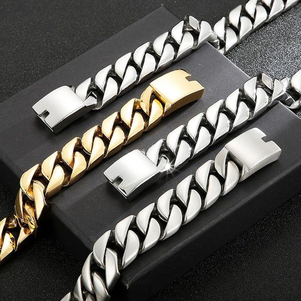 link, chain 8.26" cool men heavy polished stainless steel curb cuban biker bracelet silver gold 20mm bangle, Black
link, chain 8.26" cool men heavy polished stainless steel curb cuban biker bracelet silver gold 20mm bangle, Black