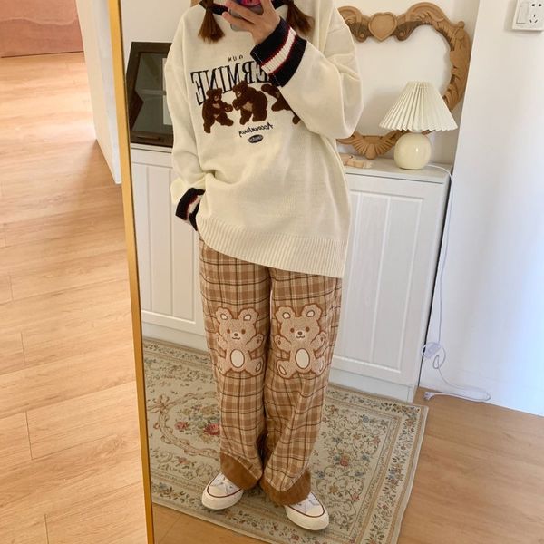 japanese soft girl style plaid pants women harajuku kawaii cartoon embroidery vintage checked trousers loose pants, Black;white
japanese soft girl style plaid pants women harajuku kawaii cartoon embroidery vintage checked trousers loose pants, Black;white