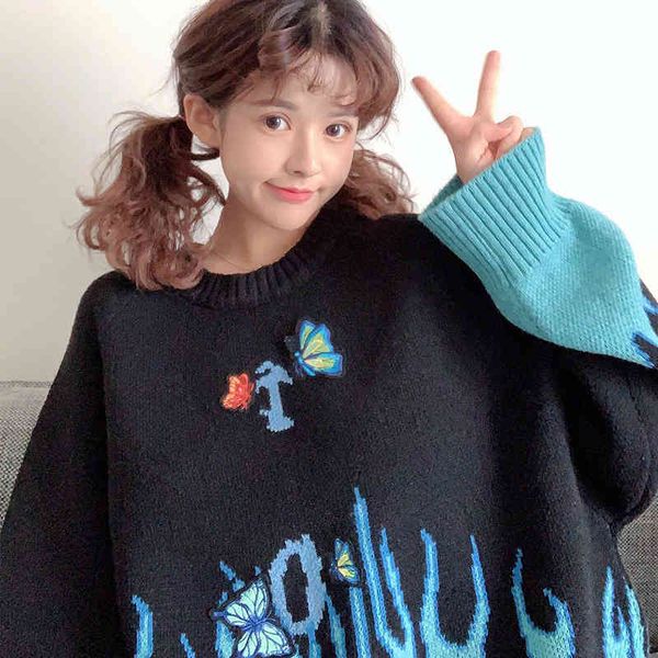 women's sweaters fashion autumn and winter new flame letter butterfly embroidery sweater loose lazy couple pullover women clothes, White;black
women's sweaters fashion autumn and winter new flame letter butterfly embroidery sweater loose lazy couple pullover women clothes, White;black