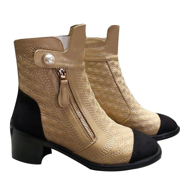 boots plaid sheepskin leather ankle pearl low-heeled short ladies elegant zipper color matching women fashion, Black
boots plaid sheepskin leather ankle pearl low-heeled short ladies elegant zipper color matching women fashion, Black