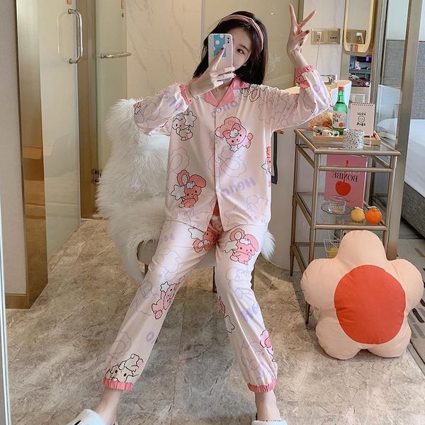 women's sleepwear spring and autumn korean pajamas 2021 long sleeve thin suit sweet instafamous can go out home wear, Black;red
women's sleepwear spring and autumn korean pajamas 2021 long sleeve thin suit sweet instafamous can go out home wear, Black;red