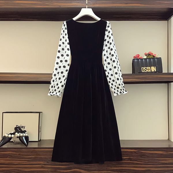 winter plus size of vintage polka dot black velvet dress female party 2021 long sleeve square collar line dressed women's clothes kzwo, Black;gray
winter plus size of vintage polka dot black velvet dress female party 2021 long sleeve square collar line dressed women's clothes kzwo, Black;gray