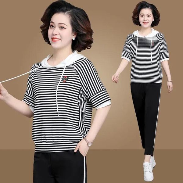women's two piece pants women striped hooded tracksuit middle aged mom fashion sports suit short sleeve hoodies + ankle length casual 2, White
women's two piece pants women striped hooded tracksuit middle aged mom fashion sports suit short sleeve hoodies + ankle length casual 2, White