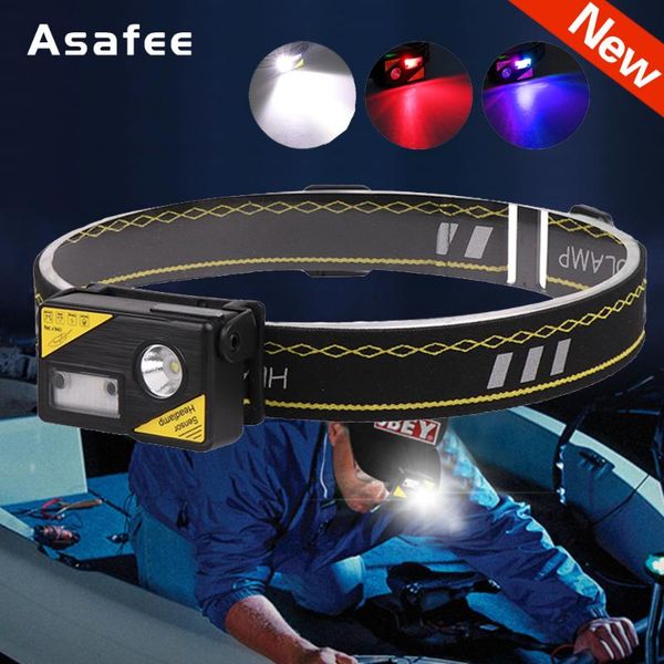 headlamps asafee portable headlight mini ledrechargeable red white blue waterproof fishing headlamp body motion sensor hat clip light usb