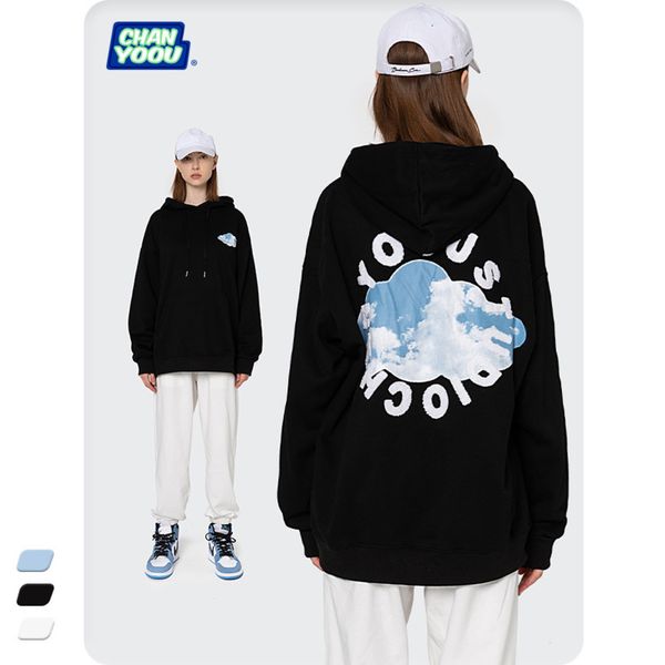 2021 spring autumn neutral bf white cloud printing loose men's sweater hoodie couple's wear, Black
2021 spring autumn neutral bf white cloud printing loose men's sweater hoodie couple's wear, Black