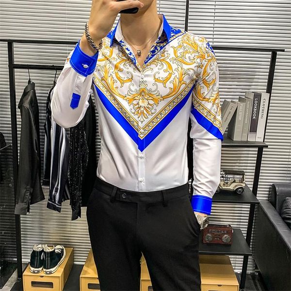 men's casual shirts luxury gold print men shirt retro long sleeve slim fit party nightclub tuxedo streetwear chemise homme, White;black
men's casual shirts luxury gold print men shirt retro long sleeve slim fit party nightclub tuxedo streetwear chemise homme, White;black