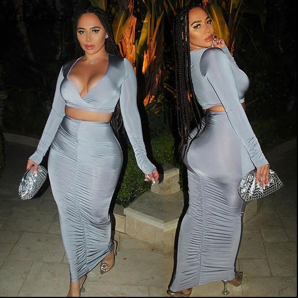 2021 long sleeve v neck crop skirt 2 piece set autumn winter women fashion streetwear party elegant tracksuit, Gray
2021 long sleeve v neck crop skirt 2 piece set autumn winter women fashion streetwear party elegant tracksuit, Gray