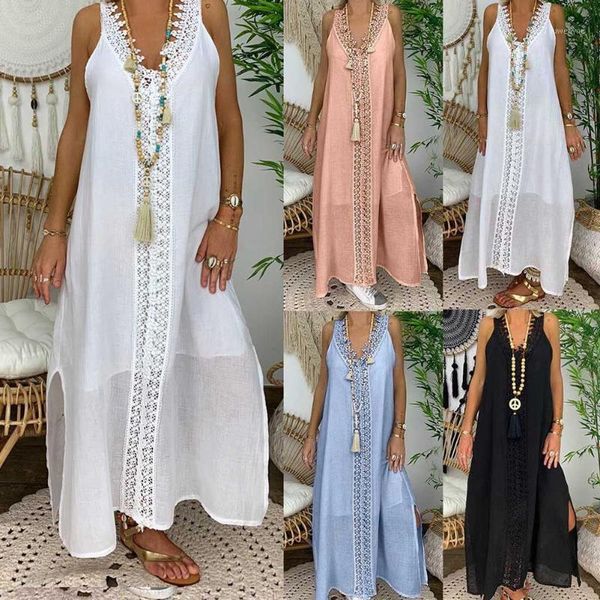 casual dresses women solid color v neck sleeveless lace patchwork slitting hem long vest dress, Black;gray
casual dresses women solid color v neck sleeveless lace patchwork slitting hem long vest dress, Black;gray