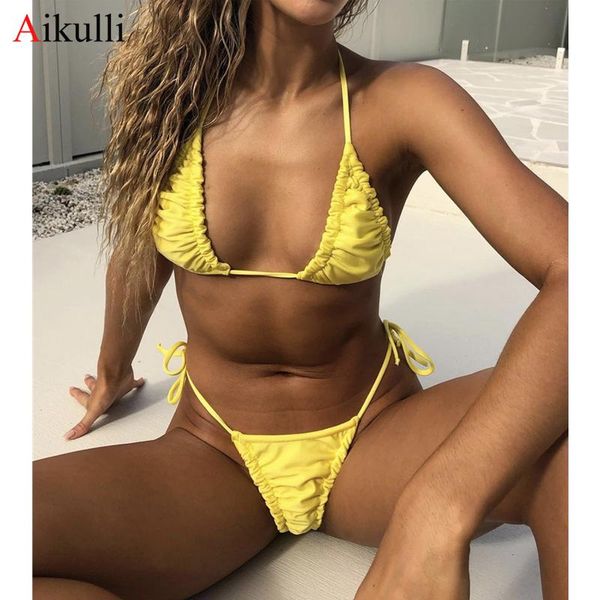 women's swimwear thong bikinis swimsuit women solid pleated 2022 beachwear push up bikini set triangle lace biquini bathing suit, White;black
women's swimwear thong bikinis swimsuit women solid pleated 2022 beachwear push up bikini set triangle lace biquini bathing suit, White;black