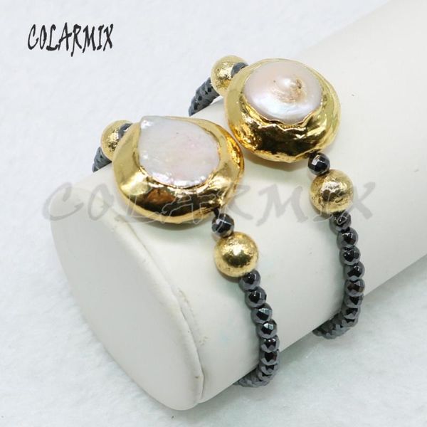 link, chain fashion hematite stone beaded strand &gold color plated pearls charms bracelet handmade jewelry gift for lady 4849, Black
link, chain fashion hematite stone beaded strand &gold color plated pearls charms bracelet handmade jewelry gift for lady 4849, Black