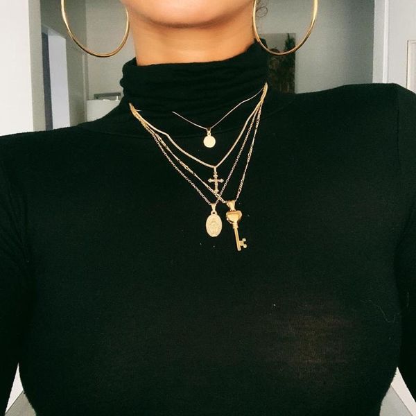pendant necklaces ins multi-layered cross key beauty headpiece necklace fashion trend, Silver
pendant necklaces ins multi-layered cross key beauty headpiece necklace fashion trend, Silver
