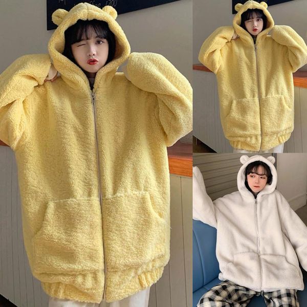 women's wool & blends winter warm overcoat casual solid color zipper pocket lovely bear ears lamb cashmere hooded ladies 21907, Black
women's wool & blends winter warm overcoat casual solid color zipper pocket lovely bear ears lamb cashmere hooded ladies 21907, Black