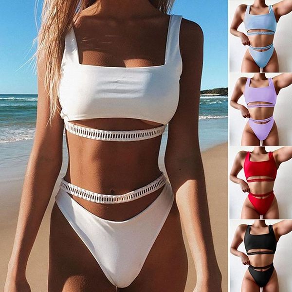 women's swimwear kf-solid high cut women hollow out swimsuit female summer beach bikini, White;black
women's swimwear kf-solid high cut women hollow out swimsuit female summer beach bikini, White;black
