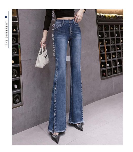 women's jeans spring and autumn fashion high waist bifurcated flared trousers women' pants., Blue
women's jeans spring and autumn fashion high waist bifurcated flared trousers women' pants., Blue