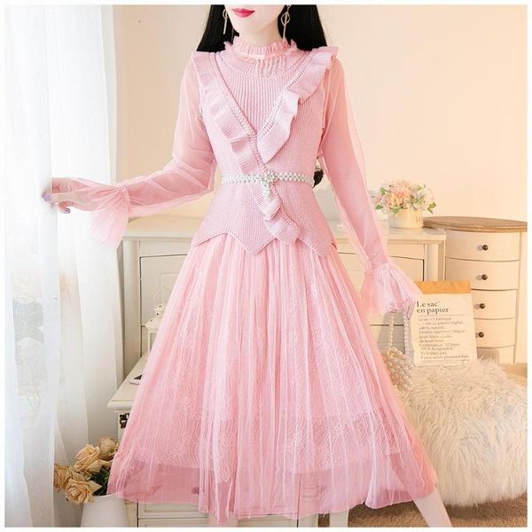 o-neck autumn dress sweet mesh women and two knitted pieces sweater high waist solid elegant female dresses, Black;gray
o-neck autumn dress sweet mesh women and two knitted pieces sweater high waist solid elegant female dresses, Black;gray