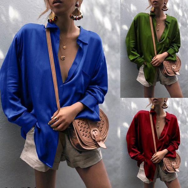 women's blouses & shirts women v neck casual ol long sleeve button loose satin elegant ladies shirt blouse, White
women's blouses & shirts women v neck casual ol long sleeve button loose satin elegant ladies shirt blouse, White