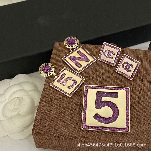 2021 purple round small fragrance simple female asymmetric earrings brooch s925, Golden