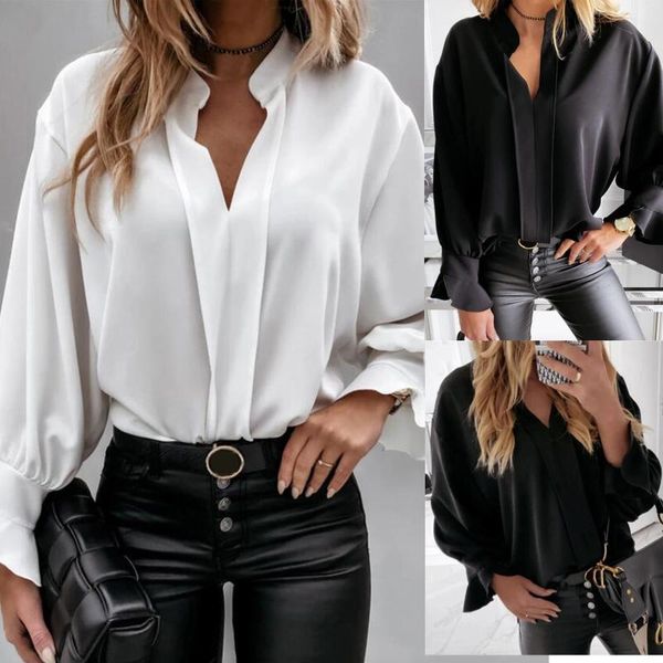 women's blouses & shirts fashion ruffle women causal long sleeve spring loose office lady blouse female solid v neck streetwea dres, White
women's blouses & shirts fashion ruffle women causal long sleeve spring loose office lady blouse female solid v neck streetwea dres, White