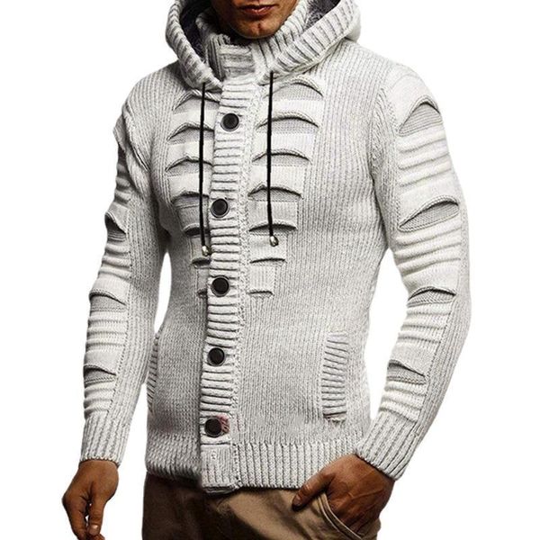 men's sweaters hooded knit cardigan large button coat rib size for wear cool warm jacket, White;black
men's sweaters hooded knit cardigan large button coat rib size for wear cool warm jacket, White;black