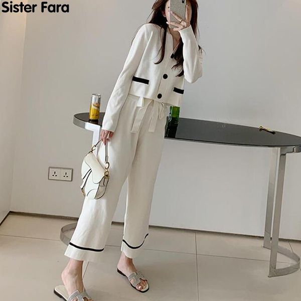 women's two piece pants sister fara spring 2021 long sleeve sweater women+high waist fashion knitting wide leg autumn office lady 2 pie, White
women's two piece pants sister fara spring 2021 long sleeve sweater women+high waist fashion knitting wide leg autumn office lady 2 pie, White