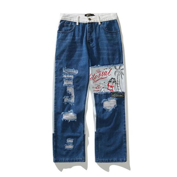 men's jeans harajuku retro hole spliced pants men and women washed straight oversize denim trousers loose high street casual jean y2k, Blue
men's jeans harajuku retro hole spliced pants men and women washed straight oversize denim trousers loose high street casual jean y2k, Blue
