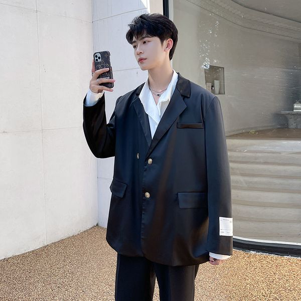 2021 autumn winter new men's casual suit double button clothes back split shiny clothes loose fit korean style blazer tide, White;black
2021 autumn winter new men's casual suit double button clothes back split shiny clothes loose fit korean style blazer tide, White;black