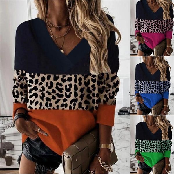 2021 new autumn winter v-neck leopard stitched long sleeve sweater top, Black
2021 new autumn winter v-neck leopard stitched long sleeve sweater top, Black