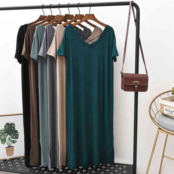 summer modal short-sleeve v-neck dress female korean split back hollow long dress w9226 210526, Black;gray
summer modal short-sleeve v-neck dress female korean split back hollow long dress w9226 210526, Black;gray