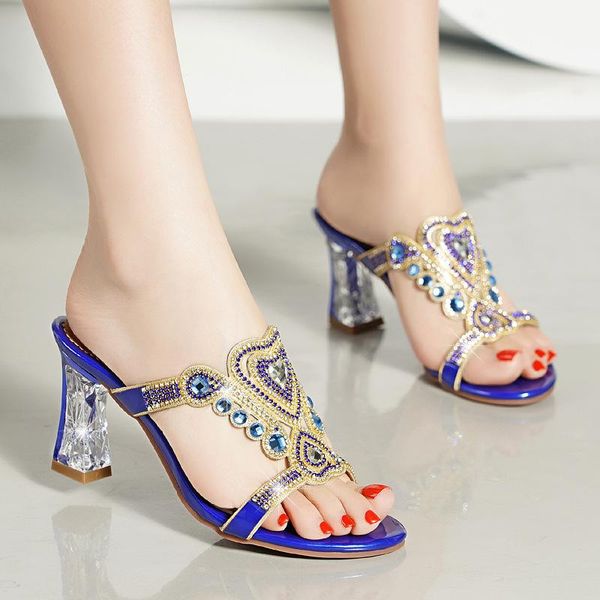 heel drag fish mouth beach sandals slippers women's sandals women 2021 rhinestone thick slippers, Black