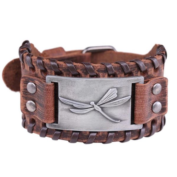 bangle couple handmade animal dragonfly viking bracelet leather retro hidden button cuff adjustable, Black
bangle couple handmade animal dragonfly viking bracelet leather retro hidden button cuff adjustable, Black