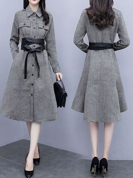 shirt dress women's long sleeve 2021 new spring and autumn luxury lady temperament show thin medium length skirt, Black;gray
shirt dress women's long sleeve 2021 new spring and autumn luxury lady temperament show thin medium length skirt, Black;gray