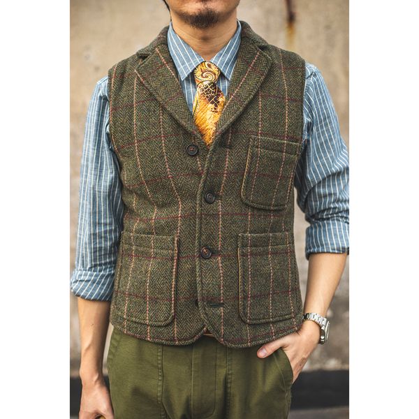 red made wool tweed vintage suit buckle man vest back ao8z, Black;white 
red made wool tweed vintage suit buckle man vest back ao8z, Black;white