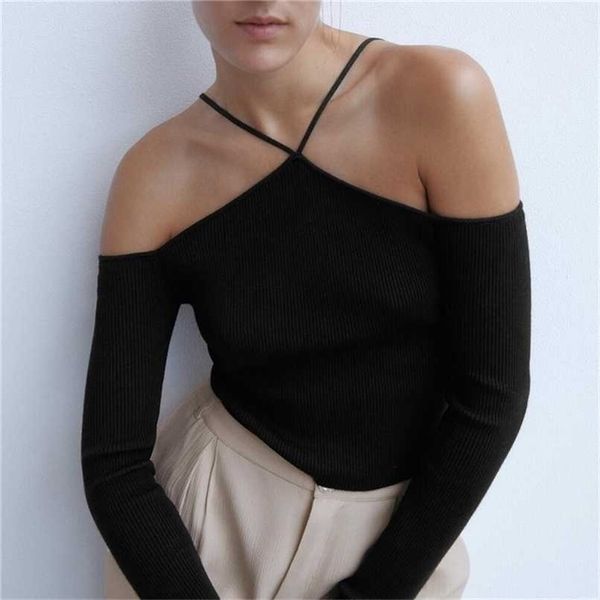blsqr stylish halter without shoulder sweater stretchy design long sleeve female chic knitted girl sweaters 211025, White;black
blsqr stylish halter without shoulder sweater stretchy design long sleeve female chic knitted girl sweaters 211025, White;black