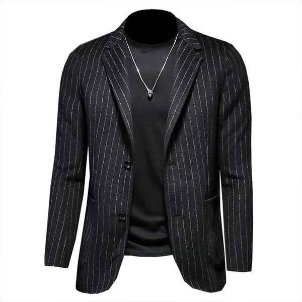 men's suits & blazers 2021 brand stripe suit jackets slim single button dress men fashion casual wool blazer, White;black
men's suits & blazers 2021 brand stripe suit jackets slim single button dress men fashion casual wool blazer, White;black