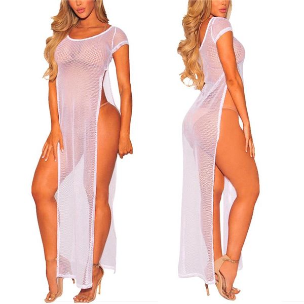 women's swimwear 2021 women hollow-out bikini cover ups solid color short sleeve side split see through dress for summer bench wear, White;black
women's swimwear 2021 women hollow-out bikini cover ups solid color short sleeve side split see through dress for summer bench wear, White;black
